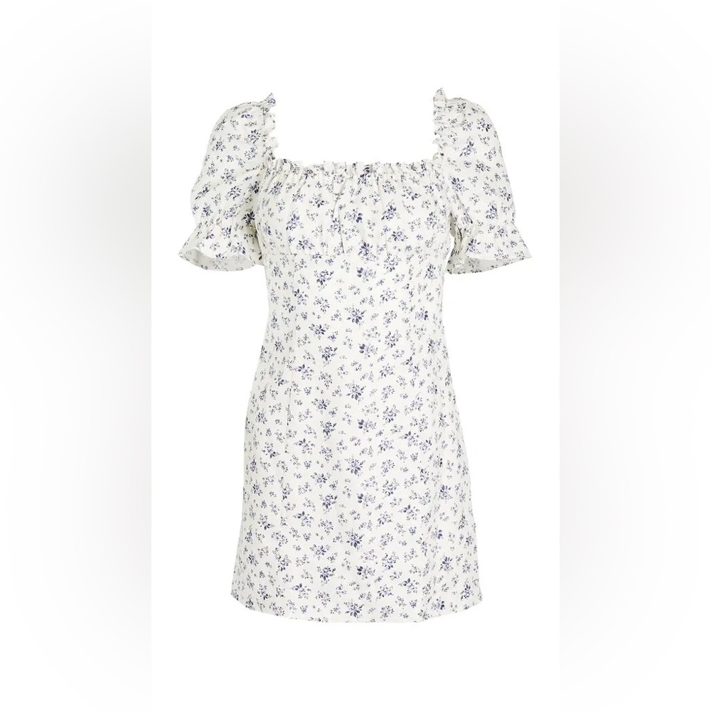 REFORMATION Robles Puff-Sleeve Linen Mini Dress Floral Size 10